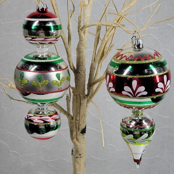 VTG Radko Shiny Brite 40s Finial Indent Reflector Glass Ornaments Hand Decorated - Picture 1 of 16